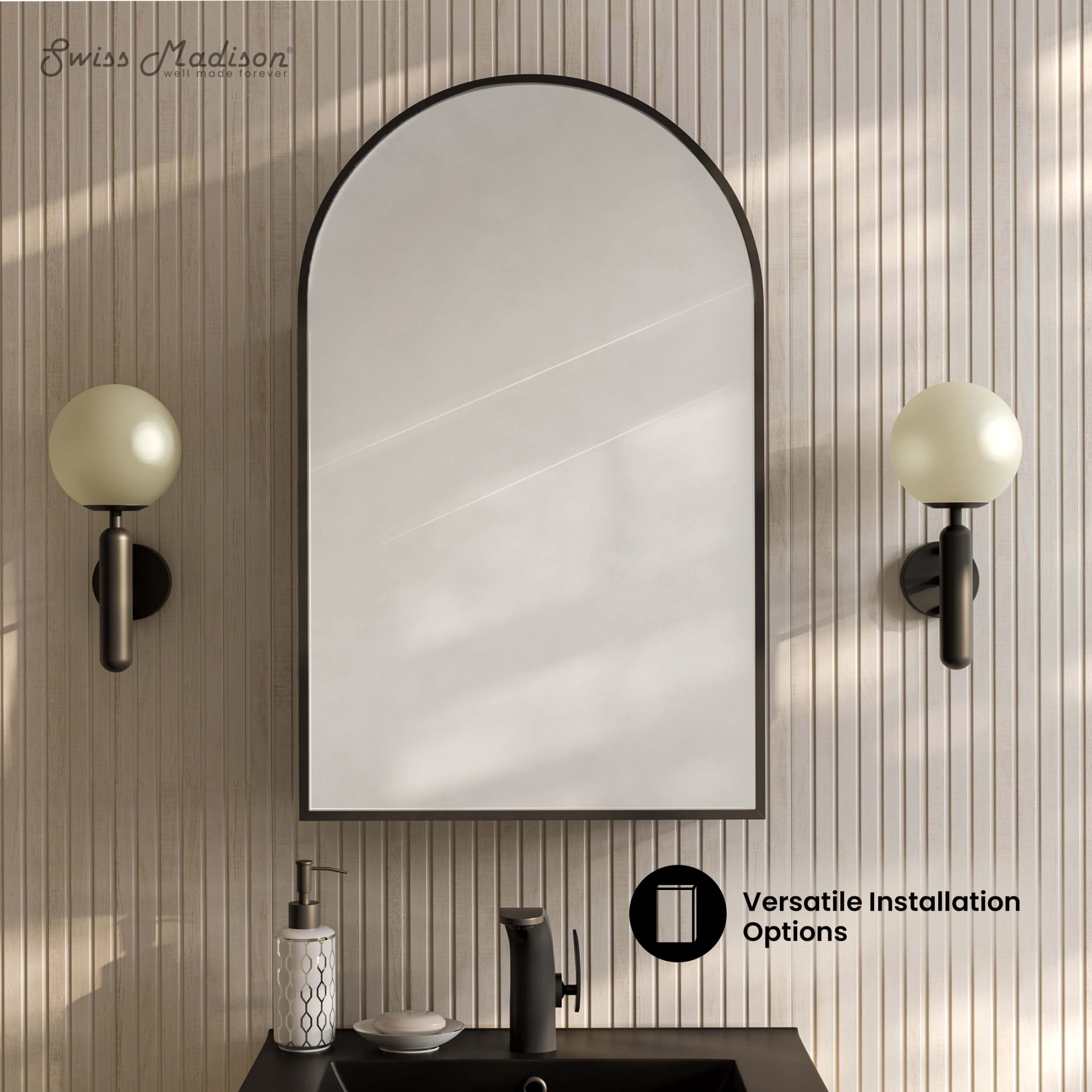 Porte 20 x 30 Arched Recessed/Wall Mount Medicine Cabinet with Mirror in Black
