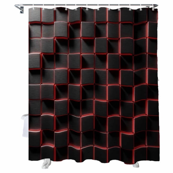 Shower Curtain Red Black Cubes Shower Curtains for Bathroom Bathtub, Waterproof Fabric Shower Curtain Set with Hooks, Extra Long 72" x 78" Modern Artificial