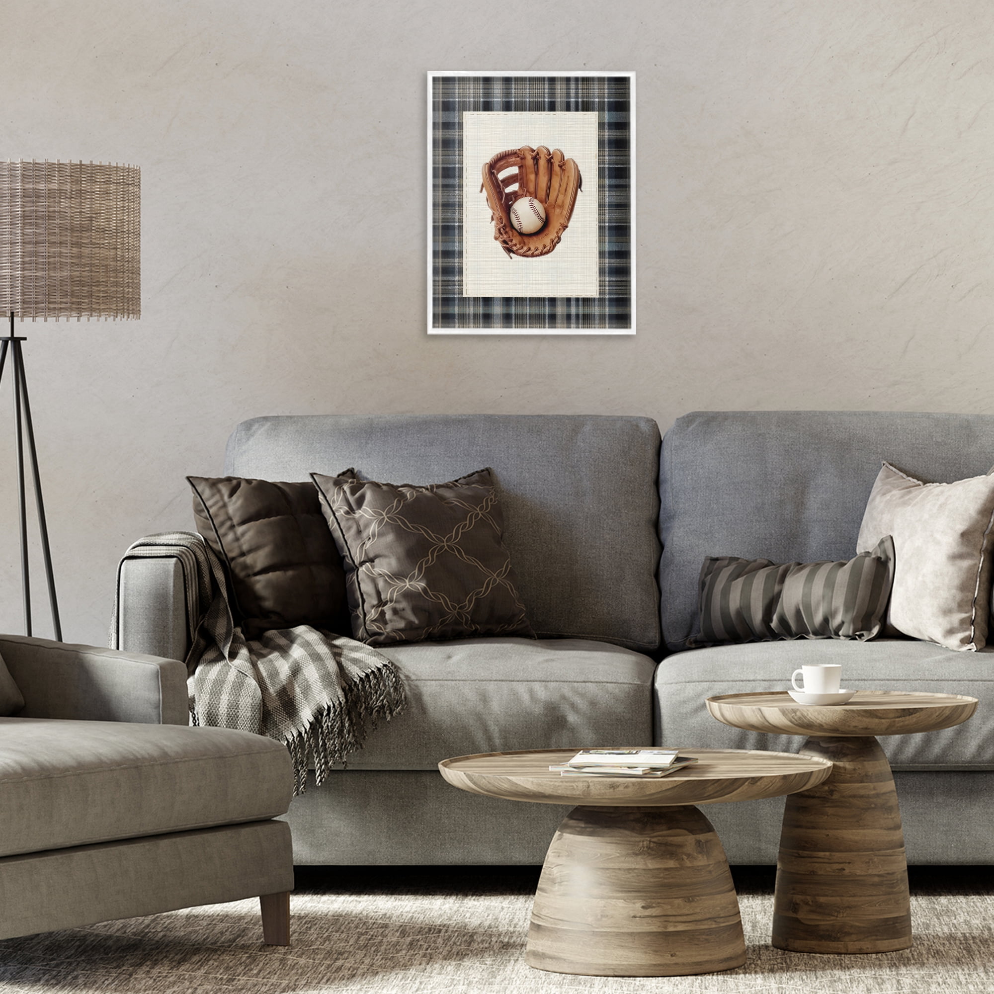Stupell Industries Baseball Glove with Plaid White Framed Giclee Art, design by Arlington Prints