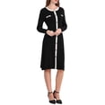 thumbnail image 2 of Vestidos de suéter de color contrastante para mujeres Inspire Chic, vestido midi de punto de manga larga en negro, 2 of 5