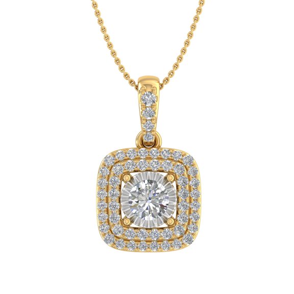1/3 Carat Diamond Cushion Shaped Pendant Necklace in 14K Yellow Gold (Silver Chain Included) (I1-I2 Clarity)