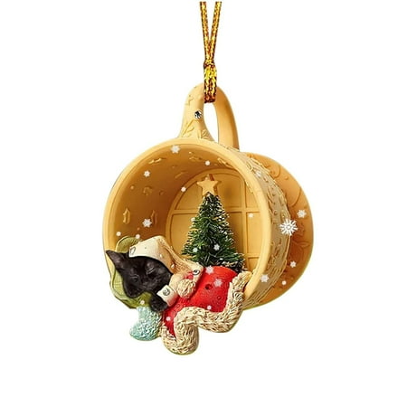 

Mightlink Christmas Tree Ornament Puppy Dog Coffee Cup with Rope Dangling Anti-fade Rear View Mirror Decor Acrylic Home Decor Hanging Xmas Pendant for Christmas