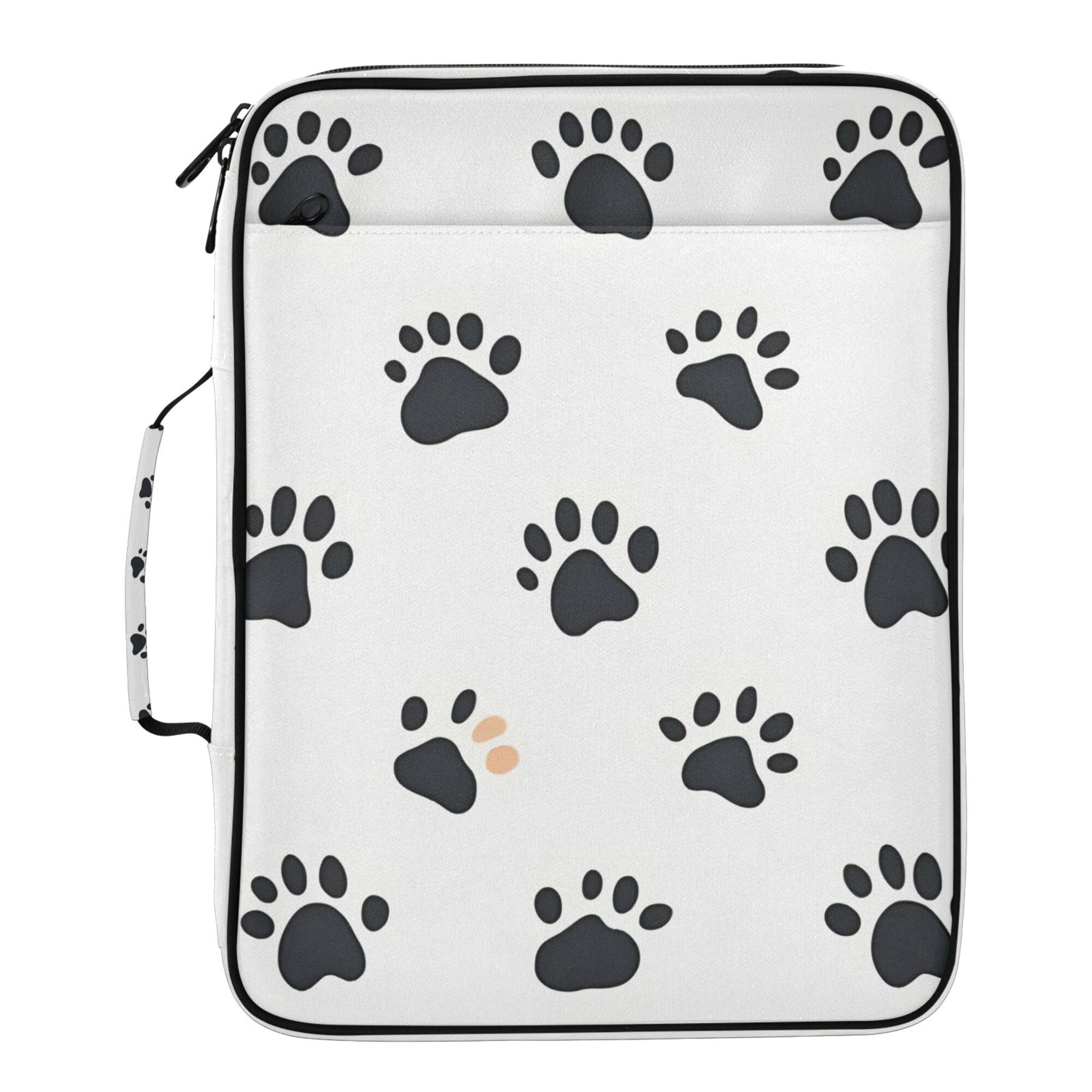 FORMRS Accordion File Folder A4 Size 7-Pocket Expanding Document Organizer Bag with 3 Ring Binder, Black Cartoon Cat Paw