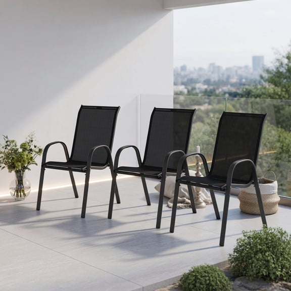GVN 4 Pieces Stackable Patio Dining Chairs Set with Armrest-Black