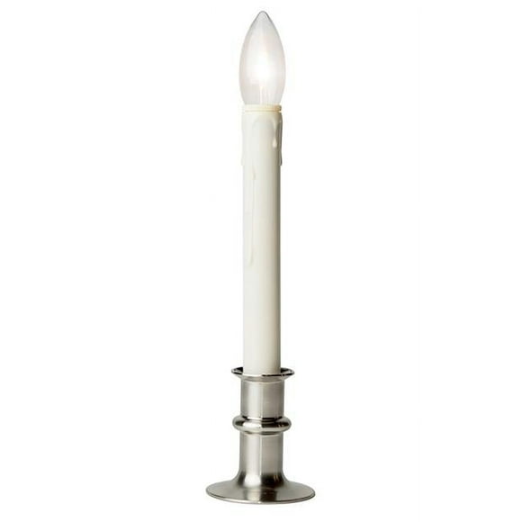 Celestial Lights 9017059 Battery Operated Taper Flameless Flickering Candle, Ivory - Brushed Nickel