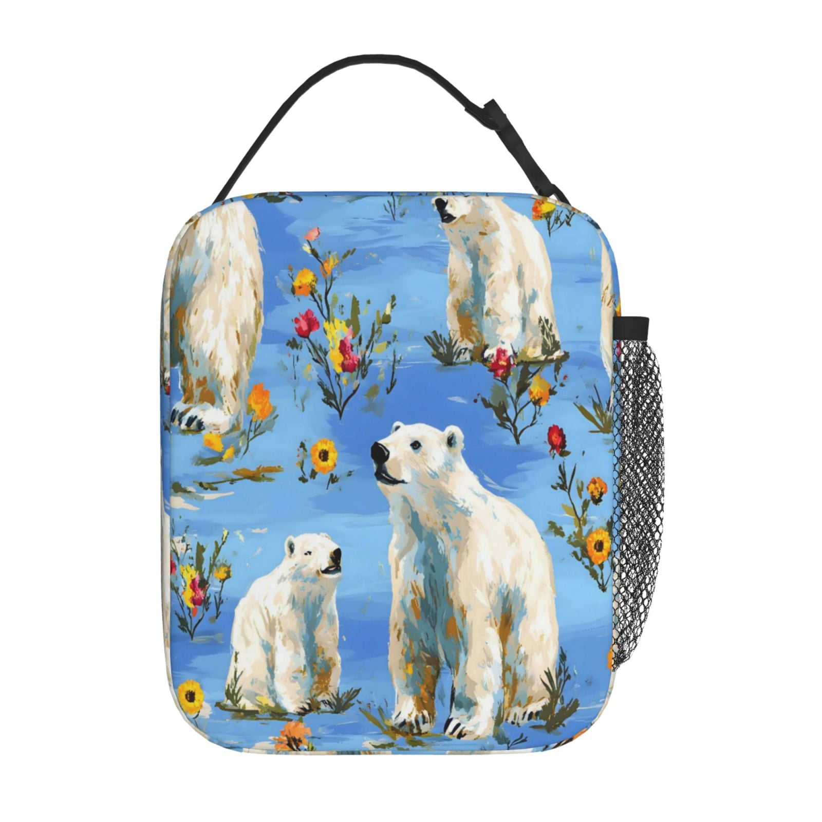 Lunch Bag For Women Men Insulated Portable Lunch Box Bento Box Office Picnic Travel Cooler Bag Polar Bear And Flower