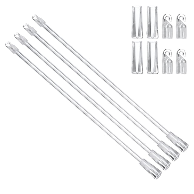 Lot de 4 Baguettes de Rechange Transparentes pour Store 12 Pouces avec Crochet et Poignée, Tige d'Inclinaison en Acrylique Transparent pour Store