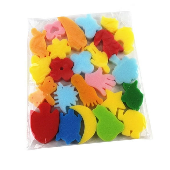 LMTODLFG 24 Pcs Sponge Painting Shapes, Painting Craft Sponge with Different Shape, Colorful Paint Sponges for Kids Early Learning Finger Paint Sponge Brushes Foam Art Drawing Tools