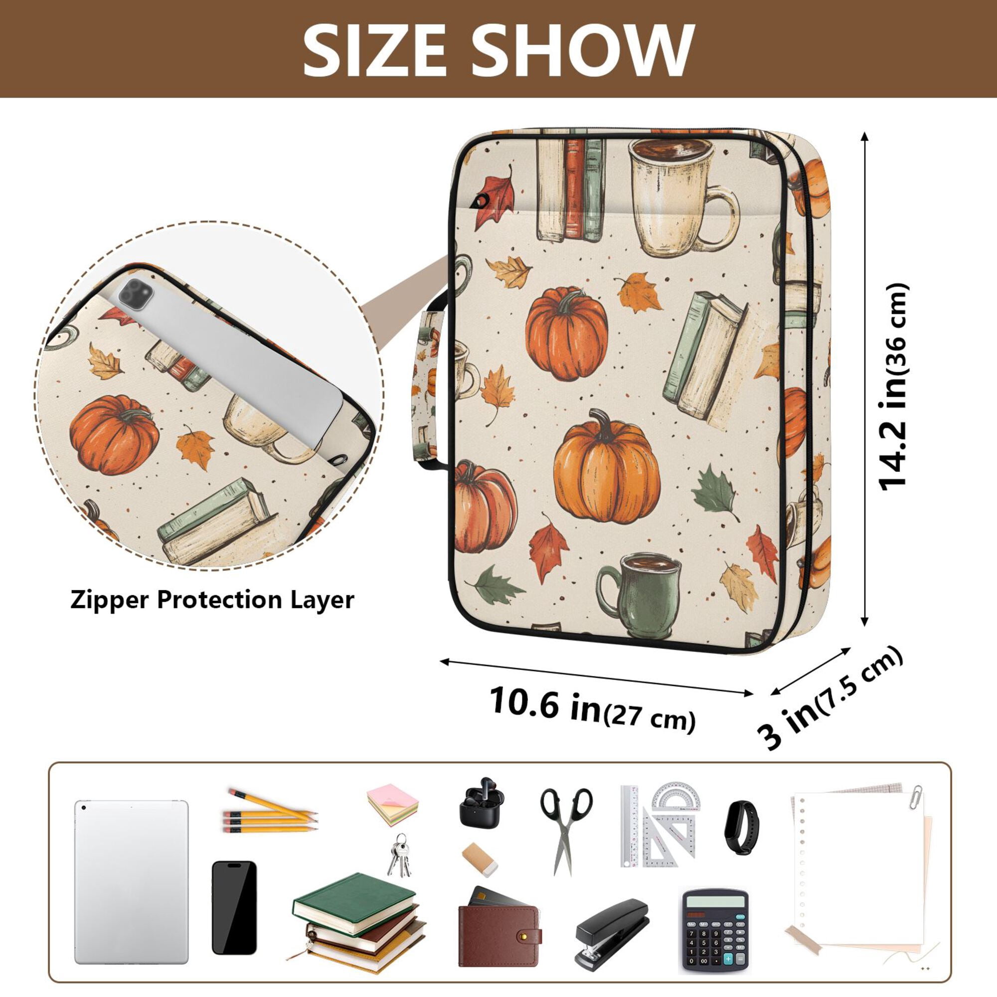 FORMRS Accordion File Folder A4 Size 7-Pocket Expanding Document Organizer Bag with 3 Ring Binder, Beige Fall Coffee