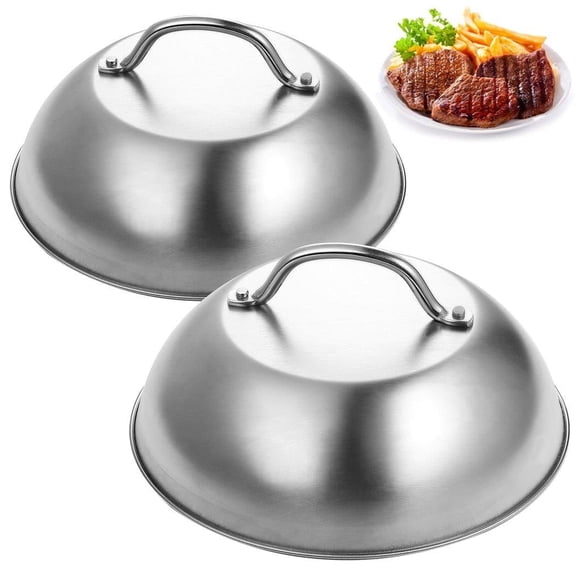 2 Pcs 9 inch Stainless Steel Basting Cover- Heatproof Round Cheese Melting Dome Burger Cover