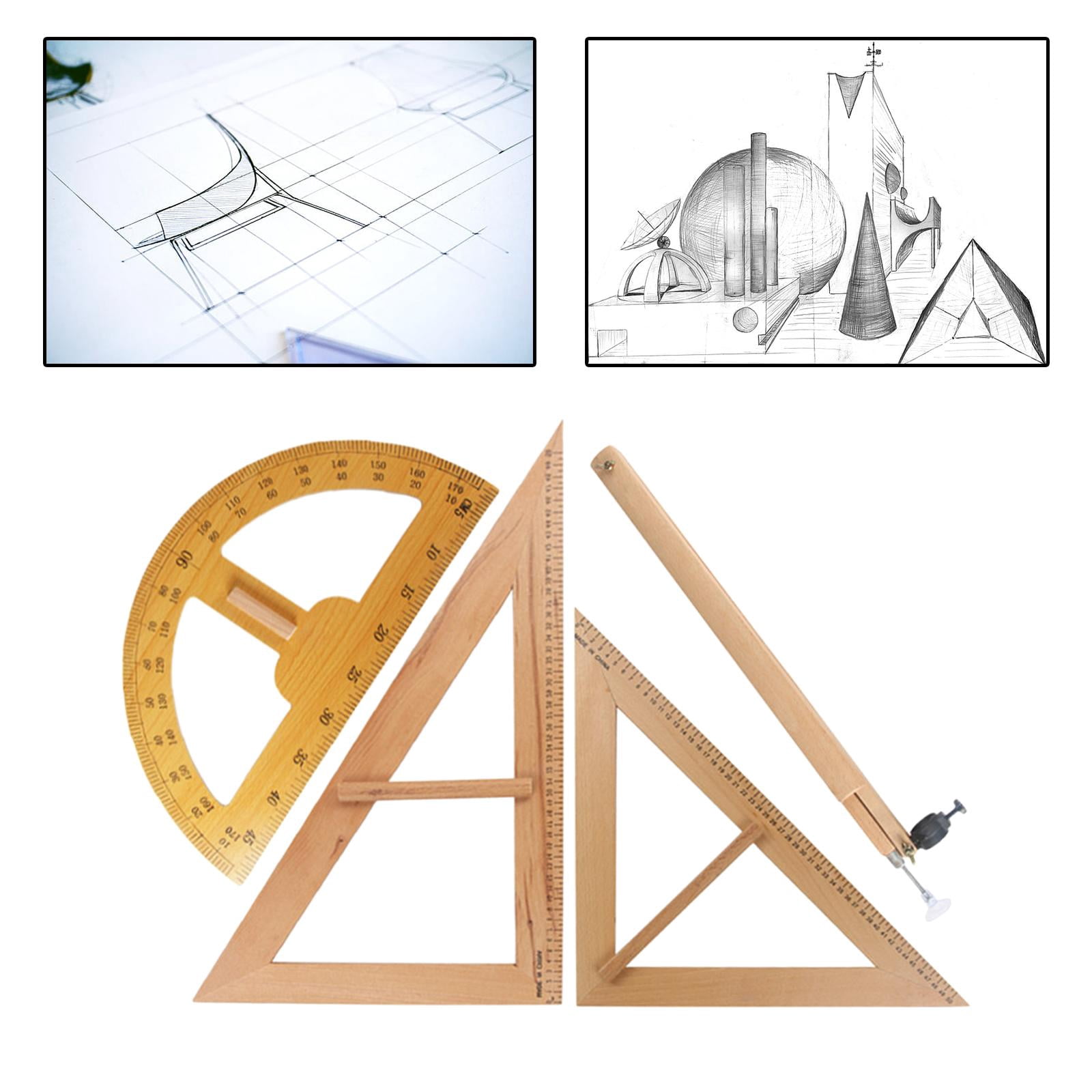 Maths Geometry Set, Protractor, , 90 degree Ruler, Ruler with Handle Large Stationery Educational Supplies for Teachers Office Drawings