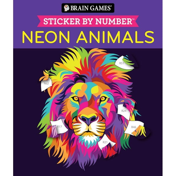Brain Games - Sticker by Number: Neon Animals (28 Images to Sticker)