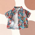 thumbnail image 4 of DAETIROS Boys 2-in-1 Quick Dry Breathable Floral Hawaiian Print Short Sleeve Button Down Summer Vacation Shirts Red,Size 5-6T, 4 of 5