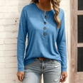 thumbnail image 2 of Women's T-Shirts Top Long Sleeve Half Button down Crew Neck Casual Tunic Tops Basic Tees Blouses Loose Fit Pullover (S, Blue), 2 of 6