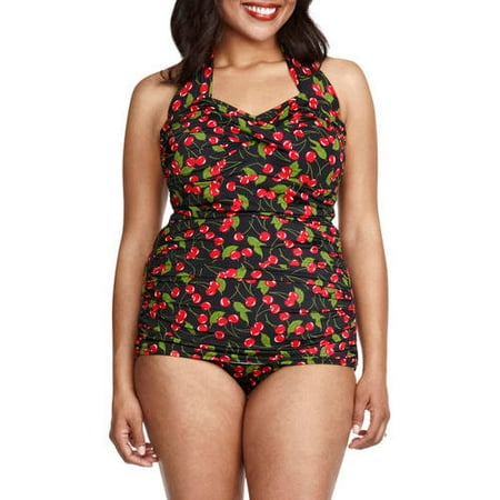Suddenly Slim by Catalina Women's Plus-Size Slimming Shirred Halter One-Piece Swimsuit
