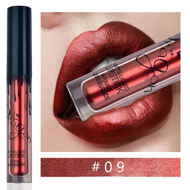 Lápiz labial de color metálico mate para mujer Maquillaje cosmético de labios resistente al agua de larga duración (#09 Bronce)