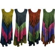 Mogul Lot Of 4 Womens Tank Dress Sleeveless Tie Dye Hippie Chic Summer Fashion Beach Cover Caftan Dresses L