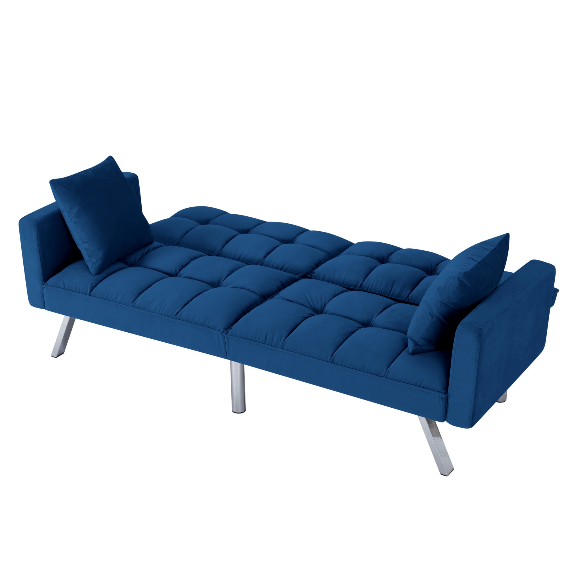 Gewnee 74"Velvet Upholstered Modern Convertible Futon, Adjustable Folding Sofa Bed, Guest Bed for Living Room, Bedroom, Apartment (Navy Blue)