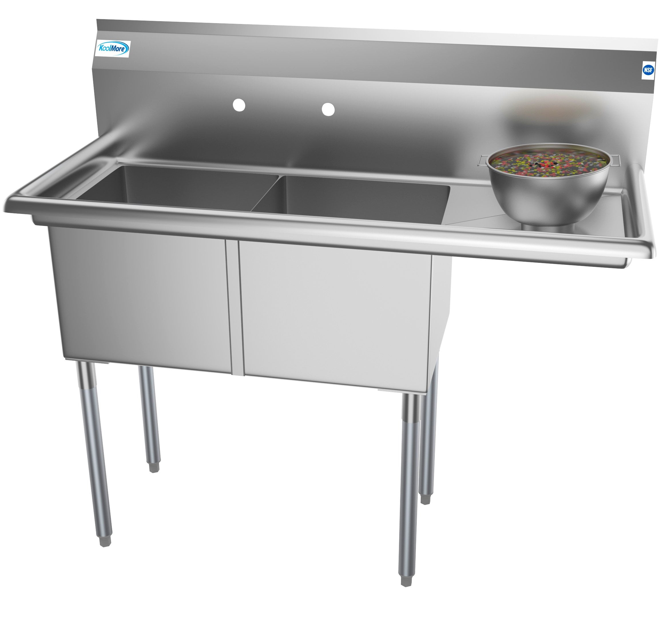 2 Compartment 48" Stainless Steel Commercial Kitchen Prep & Utility Stainless Steel Prep Sink With Drainboard