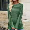 thumbnail image 4 of ShomPort Womens Striped Long Sleeve Shirts Cotton T-Shirt Loose Crew Neck Tunic Tops Fall, 4 of 8