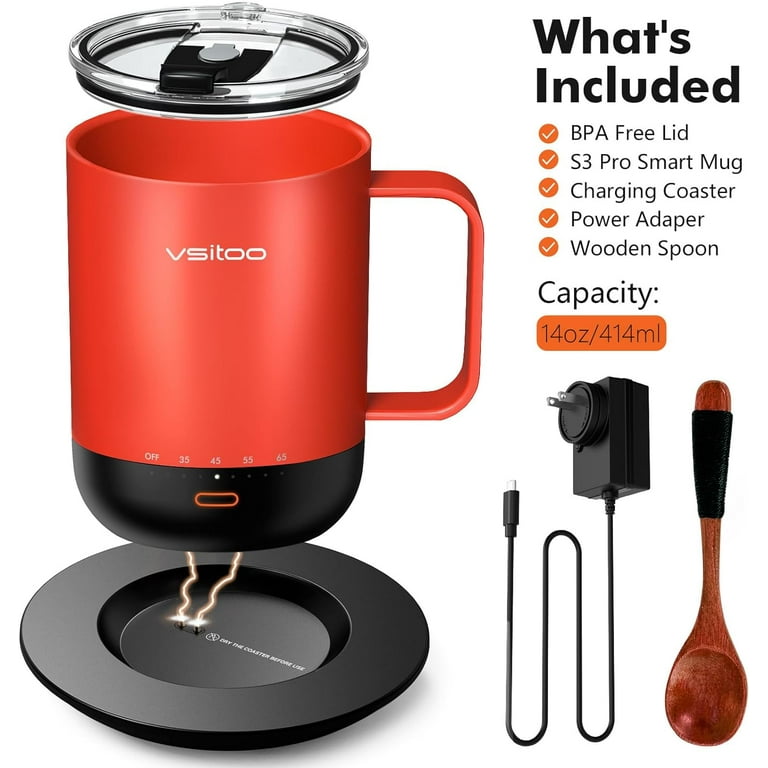 Vsitoo Temperature Control Smart Mug 2 with Lid, 14oz, 90 Min Battery Life - App & Manual Controlled Vsitoo