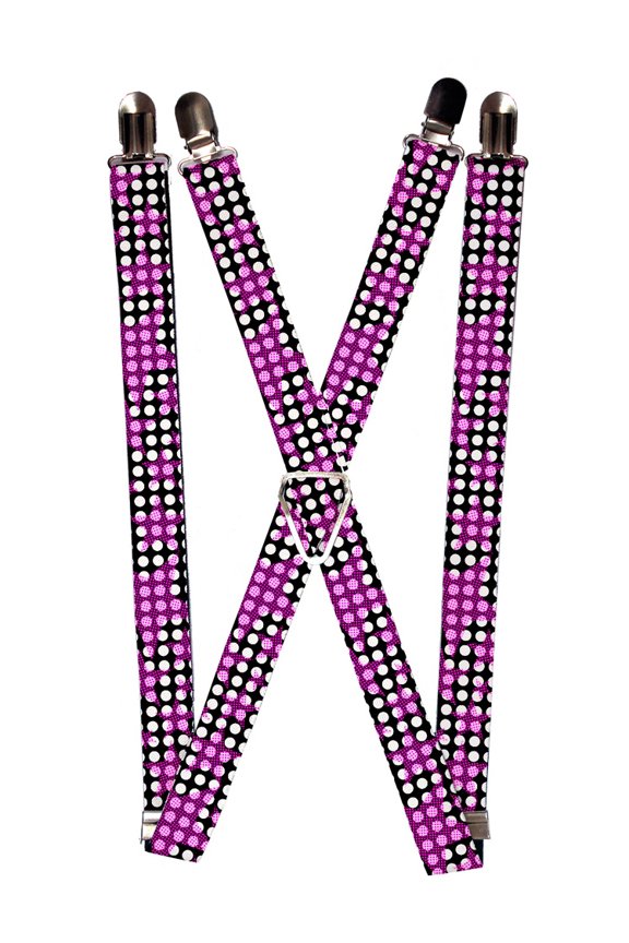 Pink Polka Dot Stars on White Circle Circular Polka Dot Pattern Suspenders