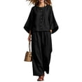 thumbnail image 2 of Women's 2 Piece Summer Outfits Solid Color Oversized 3/4 Sleeve Tops Wide Leg Pants Set, 2 of 3