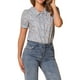 thumbnail image 4 of BLUSA DE BOTONES PARA MUJER CHIC INSPIRE CON MANGAS CORTAS Y PUFF, CUELLO CAÍDO, ESTAMPADO FLORAL, ALGODÓN, TAMAÑO L, AZUL CLARO, 4 of 5