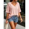 thumbnail image 5 of Summer Women's Casual Solid Color T-shirt Half Sleeved Simple V-neck Tee Tops, 5 of 6