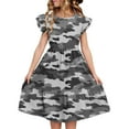 thumbnail image 2 of Nmnitkp Dresses for Girls Cute Summer Casual Floral Print Ruffle Short Sleeve Tiered Pleated Kids A-Line T-Shirt Dress Gray,9 Years, 2 of 5