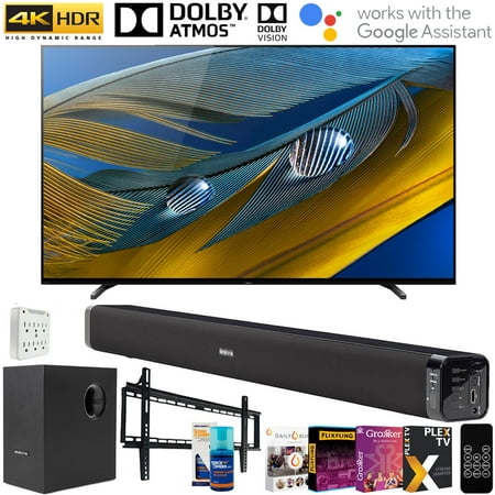 Sony 77" A80J 4K OLED Smart TV (2021 Model) with Deco Gear Soundbar and Subwoofer Bundle Plus Complete Mounting and Streaming Kit for A80J Series (XR77A80J)