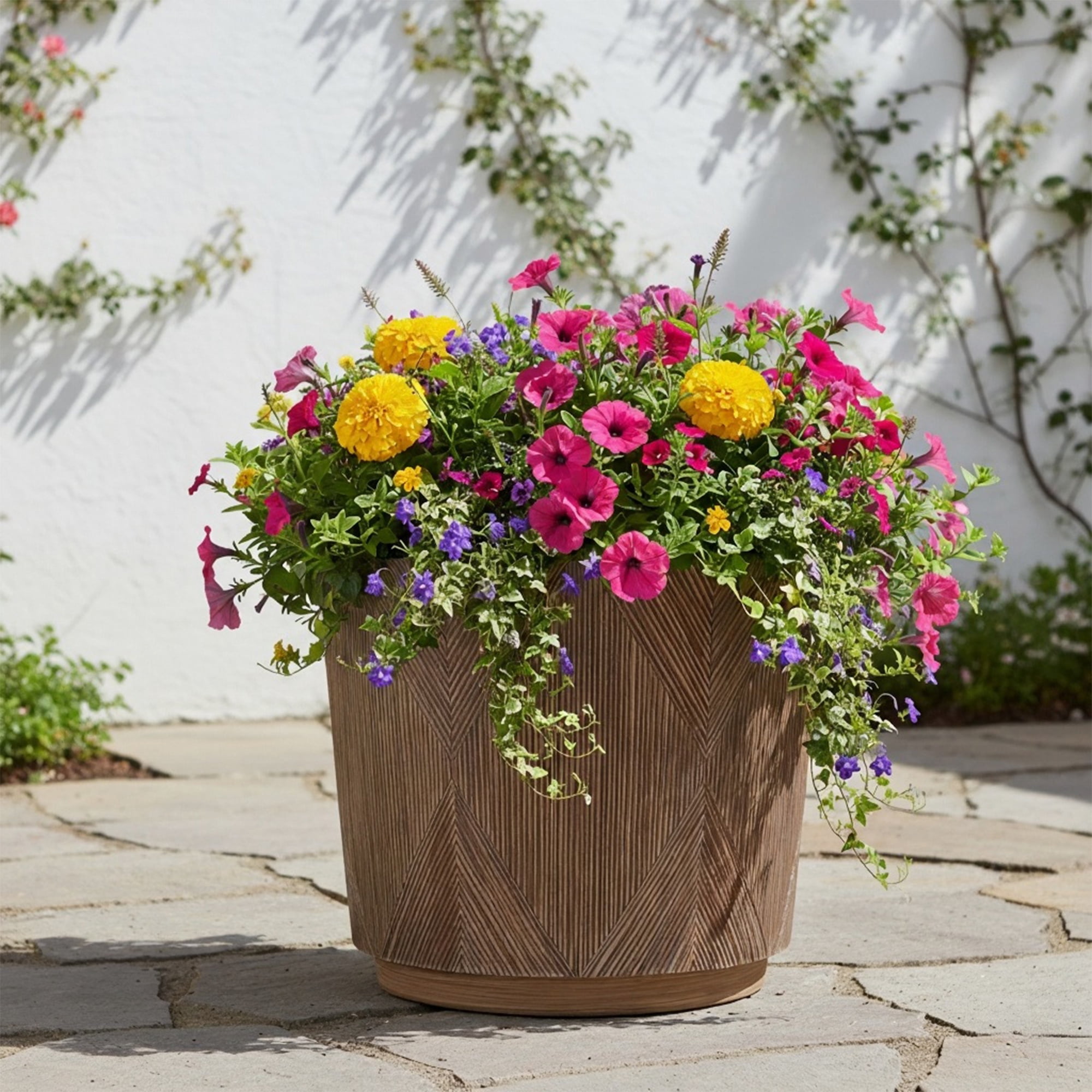 Better Homes & Gardens 16in Cappriccio Resin Planter, Dark Wood
