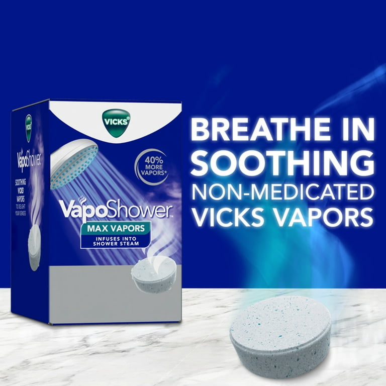 Vicks VapoShower Max, Non-Medicated Eucalyptus Shower Steamer Tablets, Menthol, Aromatherapy, 4 count
