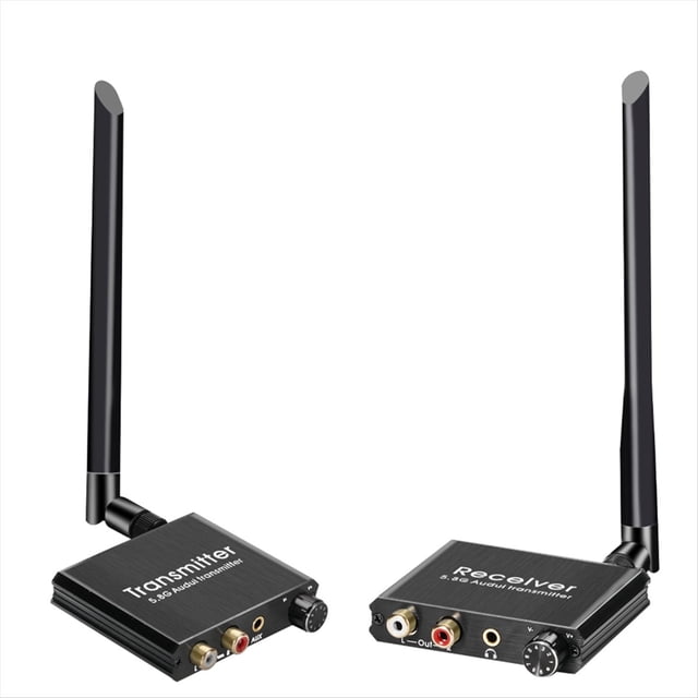 Transmisor y Receptor de Audio Inalámbrico Adaptador de Audio Inalámbrico 50M 5.8G con Convertidor R/L de 3.5mm para TV Box DVD PC
