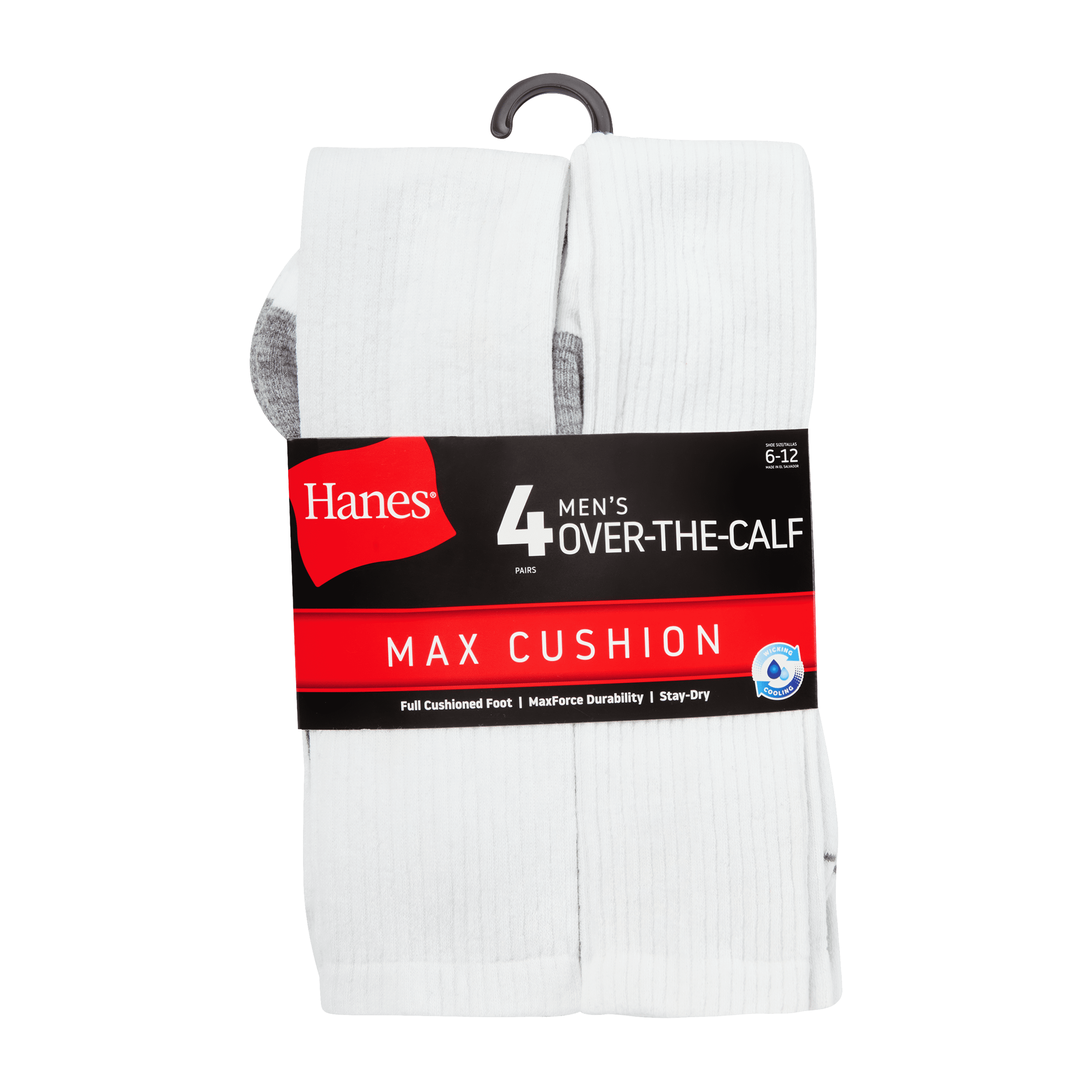 Hanes Mens Over-the-Calf Socks, Max Cushion, Cool Comfort, 4-Pack, Size 6-12