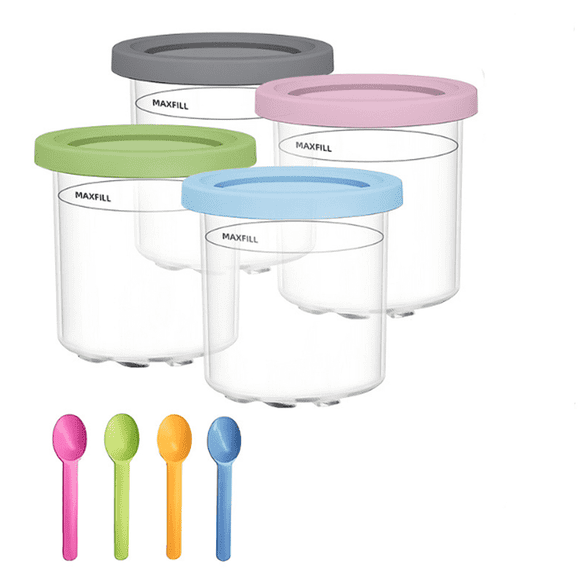 QUTETN Creami Pints and Lids - 4 Pack for Ninja Colorful Creami for Ninja Storage Containers with Glass Tupperware Sets with Lids
