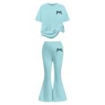 thumbnail image 4 of HAYIMI Girls Bowknot Print O-Neck Short Sleeve Tops And Wide Leg Pants For Kids Summer Outfit Sets Cute Leisure Clothes Sets, 4 of 4
