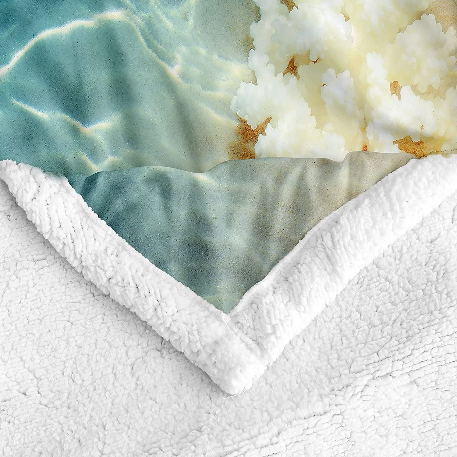 HHHC Teal Beach Blanket Ocean Themed Throw Blanket Starfish Seashell Printed Coastal Beach Sherpa Fleece Blanket for Boys Girls Soft Cozy Bed Sofa Couch Throw Blanket Ocean Beach Throw 50 x60 Walmart....