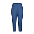 thumbnail image 5 of Women's Capri Pants Summer Solid High Waist Slim Fit Cropped Leggings with Pockets, Elastic Waist Stretchy Soft Fabric, Casual Yoga Workout Gym Lounge Pants for Women, Womens, 5 of 7