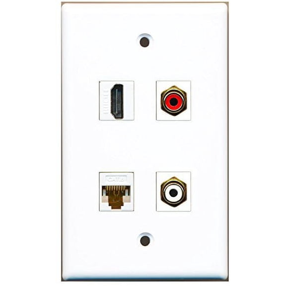 RiteAV - 1 Port HDMI 1 Port RCA Red 1 Port RCA White 1 Port Cat6 Ethernet White Wall Plate