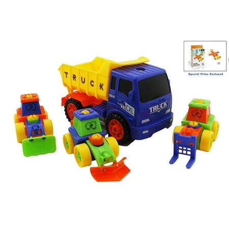 Bezrat Take-A-Part Building Multifunctional Kids Tractor Construction Dump Truck With 3 Mini Bulldozers Included, Wheel Loaders and Excavator Free-Wheeling Vehicle (colors may vary) FREE GIFT INCLUDED
