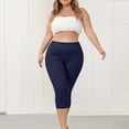 thumbnail image 5 of High-Waisted Tummy Control Capri Leggings for Women, Plus Size Stretchy Slim Fit Pants - Soft Cotton Blend Daily Wear Navy XXXL, 5 of 8