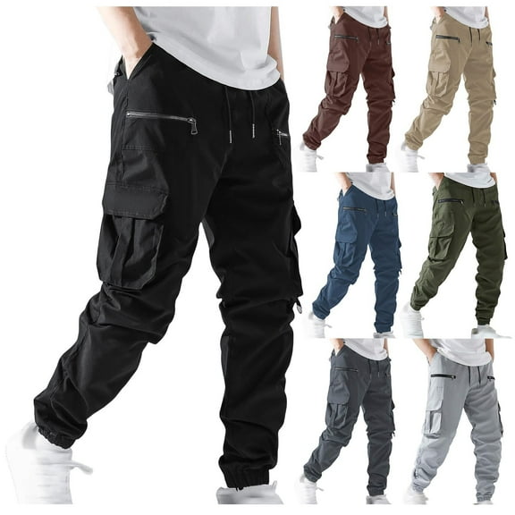 Men's Casual Workwear Pants, Multi-pocket Loose Cargo Long Pants for Outdoor, Work and Spring Summer Wear,Army Green,L