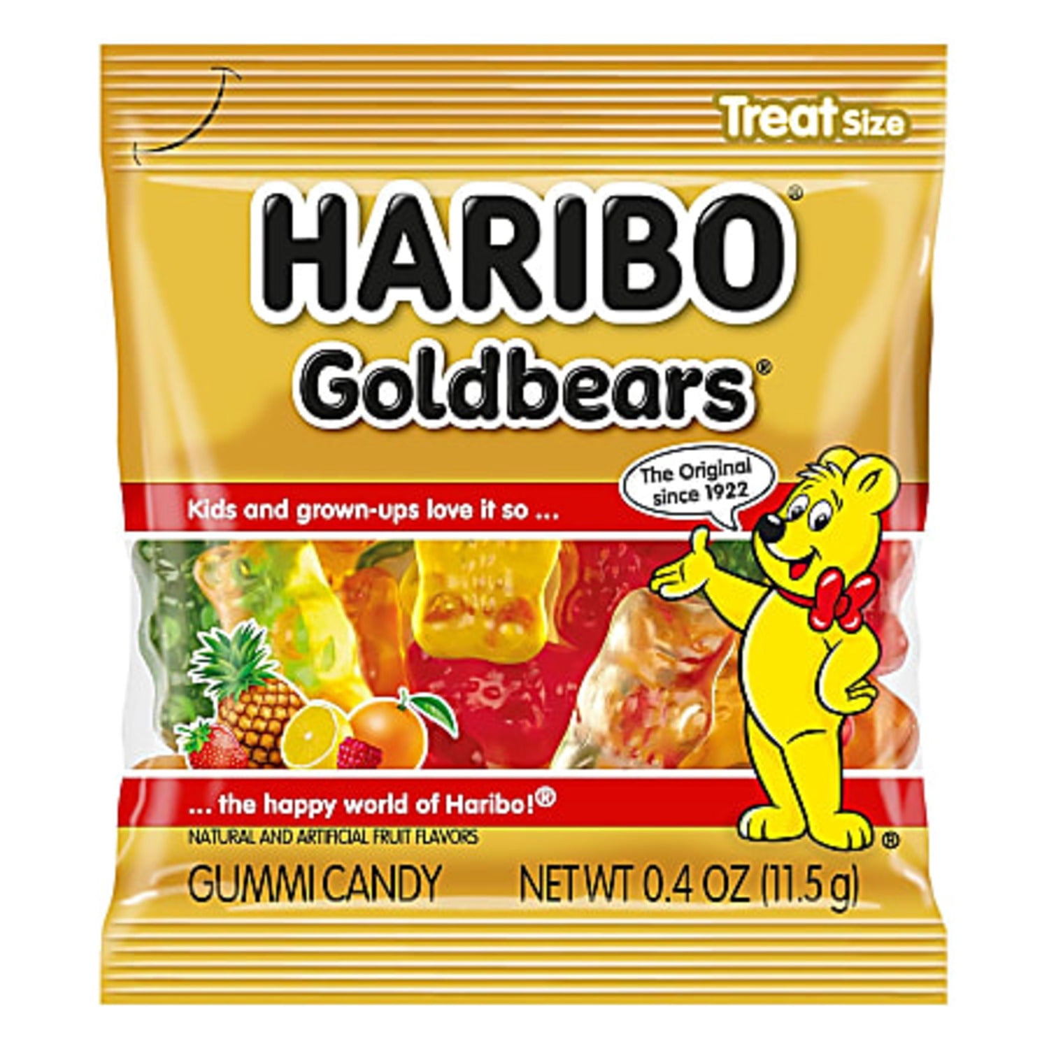 (2 pack) HARIBO Goldbears Gummy Bears Original Assorted Fruit Flavor Candy Gummies, Candy Tub, 22.8oz, 54ct Mini Gummy Pouches