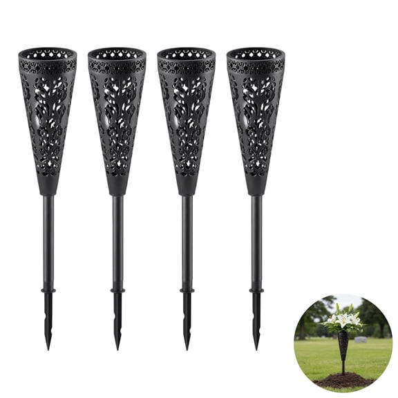 4 Pcs Cemetery Vase Set with Long Spike, Grave Flower Holder, Memorial Vase with Stake, Mausoleum Crypt Vase, Lawn Garden Decoration, Dry Flower Stand, Memorial Day