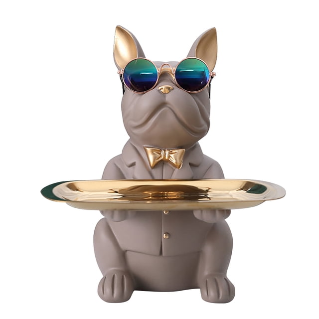 Btafrte Caja Almacenamiento Bulldog Con Escritorio Resina Paleta para El (gris)