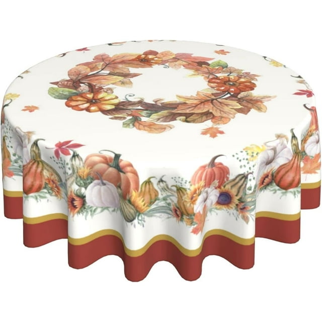 Pumpkin Fall Tablecloth Round 60 Inch Thanksgiving Tablecloth Waterproof Sunflowers Maple Leaf Autumn Table Cover Cloths Washable Polyester Tabletop Runner for Kitchen Party Picnic Dining Decor