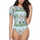 thumbnail image 1 of Fotbe Chinoiserie Floral Palm Tree Body de Mujer con Cuello Redondo y Mangas Cortas, Sin Mangas Ajustado, Suave, Cómodo y Básico-Large, 1 of 7