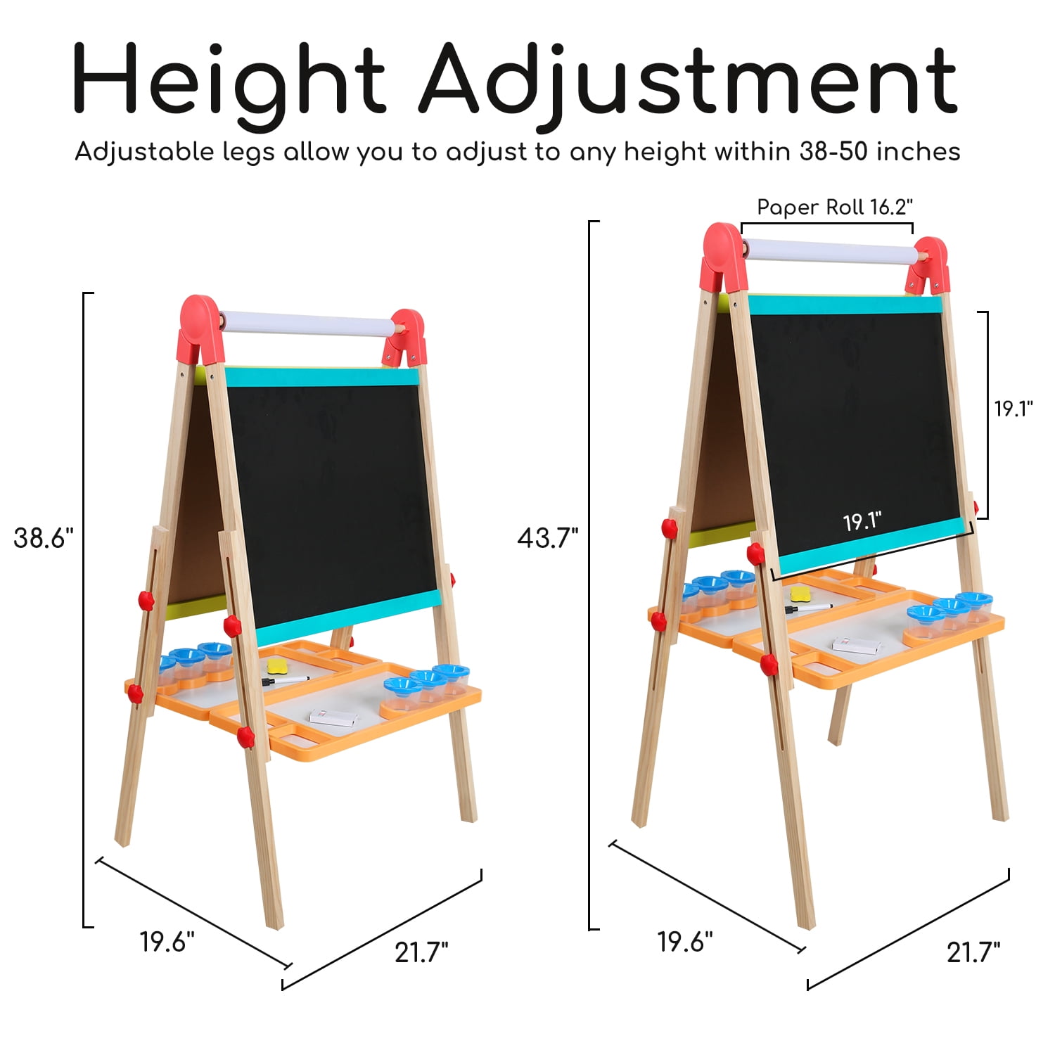 Beipoo Kids Art Easel with Paper Roll, Foldable Wooden Easel for Toddlers, All-in-one Painting Easel for 2-12 Years Children, Adjustable Drawing Station with Chalkboard & Magnetic Whiteboard