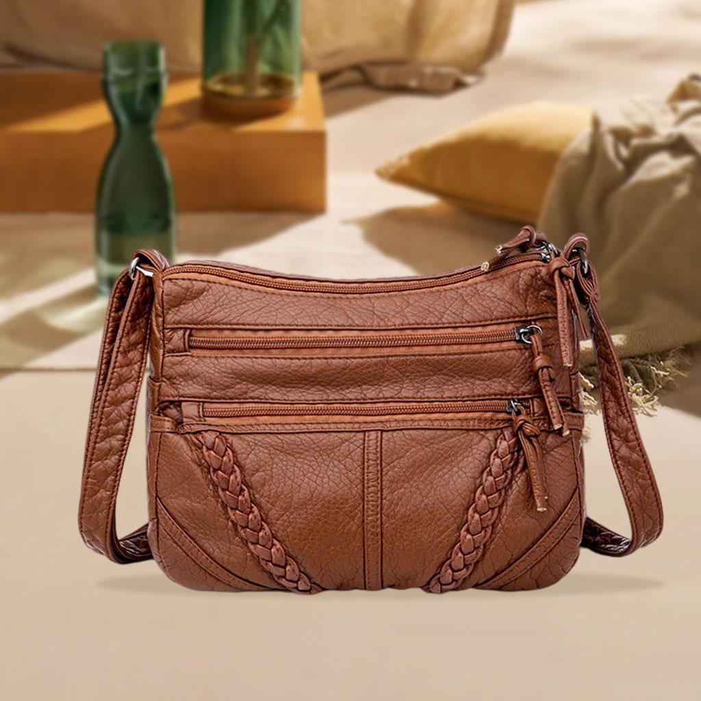 Bag for Women PU Leather Pocketbook Handbag Multi Compartment Purse Shoulder Strap Waterproof brown